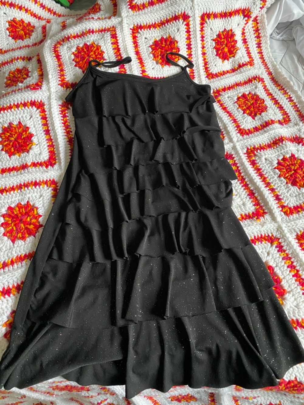 Black Ruffle Sparkle Slip Dress